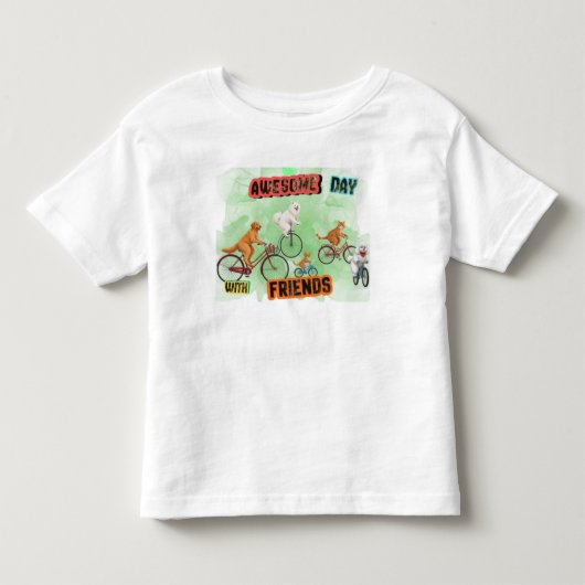 自転車に乗ったかわいい動物の友達 トドラーTシャツ (正面)