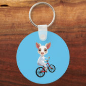 自転車に乗ったかわいい小さな白いヤギ キーホルダー (正面)