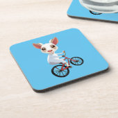 自転車に乗ったかわいい小さな白いヤギ コースター (左側)