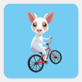 自転車に乗ったかわいい小さな白いヤギ スクエアシール