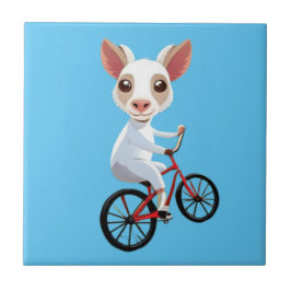 自転車に乗ったかわいい小さな白いヤギ タイル