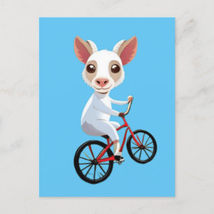 自転車に乗ったかわいい小さな白いヤギ ポストカード