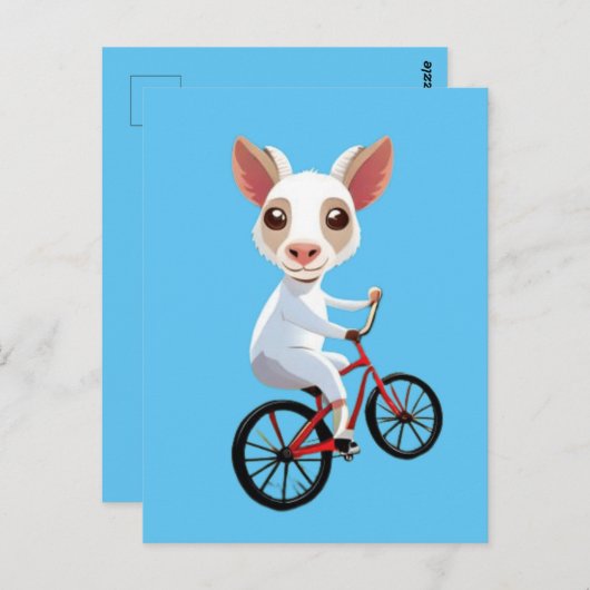 自転車に乗ったかわいい小さな白いヤギ ポストカード (正面/裏面)