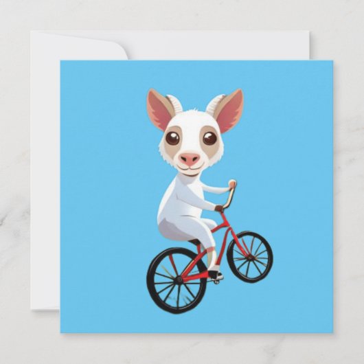 自転車に乗ったかわいい小さな白いヤギ 招待状 (正面)