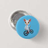 自転車に乗ったかわいい小さな白いヤギ 缶バッジ (正面&裏面)