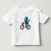 自転車に乗ったかわいい小さな青いタコ トドラーTシャツ (正面)
