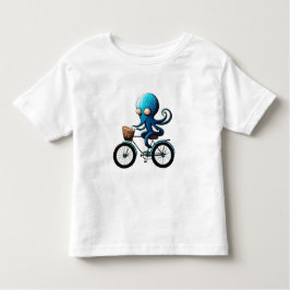 自転車に乗ったかわいい小さな青いタコ トドラーTシャツ