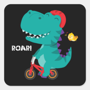 自転車に乗ったかわいい恐竜 スクエアシール