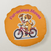 **自転車に乗ったかわいい犬 – Funny Cycling Dog** ラウンドクッション (裏面)
