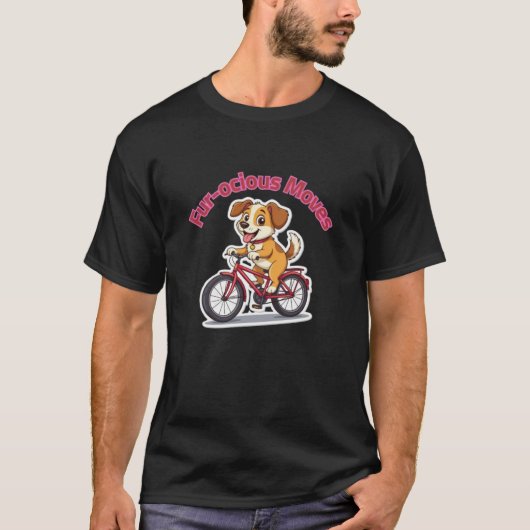 **自転車に乗ったかわいい犬 – Funny Cycling Dog** Tシャツ (正面)