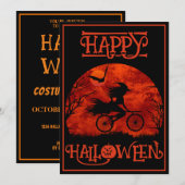自転車に乗ったかわいい魔女のハロウィンイベント 招待状 (正面/裏面)