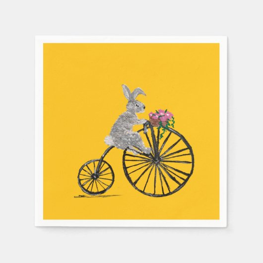 自転車に乗ったウサギ スタンダードカクテルナプキン (正面)