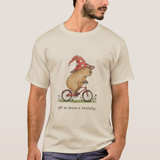 自転車に乗ったカワウソが大騒ぎ！面白いビーバーのデザイン Tシャツ (正面)