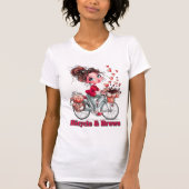 自転車に乗ったキュートな水彩画の女の子Tシャツ - Tシャツ (正面)