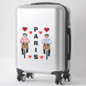 自転車に乗ったパリの女の子と男の子の愛ハート シール (スーツケース)
