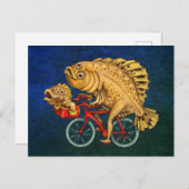 自転車に乗ったヒラメ絵を描ドリ ポストカード (正面/裏面)