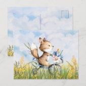 自転車に乗った可愛いキツネ ポストカード (正面/裏面)