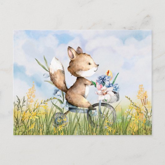 自転車に乗った可愛いキツネ ポストカード (正面)
