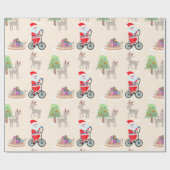 自転車に乗った可愛いサンタのクリスマスパターン ラッピングペーパー (フラット)