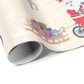 自転車に乗った可愛いサンタのクリスマスパターン ラッピングペーパー (ロールコーナー)