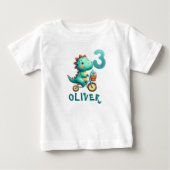 自転車に乗った可愛い恐竜 3歳の誕生日 ベビーTシャツ (正面)