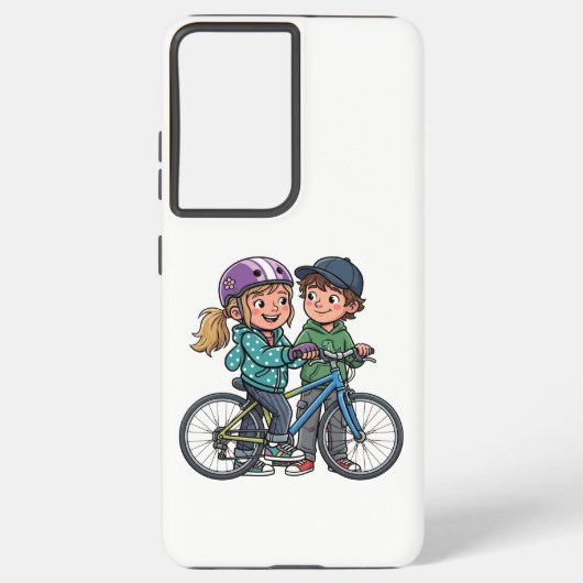 自転車に乗った女の子と男の子 SAMSUNG GALAXYケース (裏面)