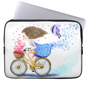 自転車に乗った女の子ラップトップスリーブギフトロマンチックな愛 ラップトップスリーブ