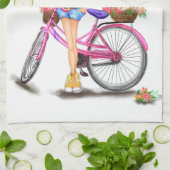 自転車に乗った女の子 キッチン タオル (折り畳み)