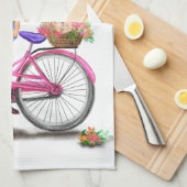 自転車に乗った女の子 キッチン タオル (四つ折り)