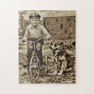 自転車に乗った少年と犬 昔懐かしい ジグソーパズル
