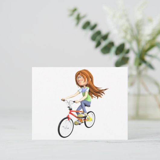 自転車に乗った漫画の少女 ポストカード (スタンド正面)