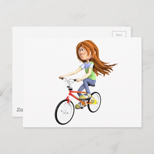 自転車に乗った漫画の少女 ポストカード (正面/裏面)