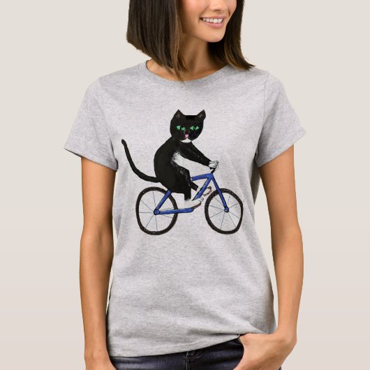 自転車に乗った猫がタキシードを自転車に乗る Tシャツ (正面)