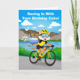 自転車に乗った猫の誕生日バイクケーキデリバリー カード
