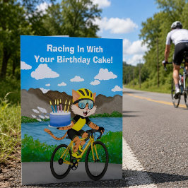 自転車に乗った猫の誕生日バイクケーキデリバリー カード