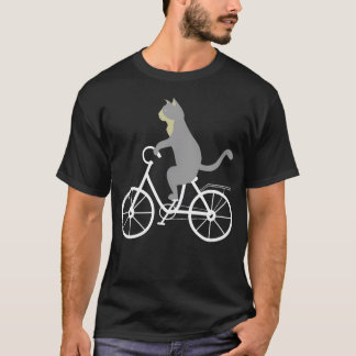 自転車に乗った猫 クールなバイク好きの猫 アニマル 楽しいデザイン Tシャツ