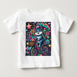 自転車に乗った猫 ベビーTシャツ