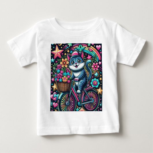 自転車に乗った猫 ベビーTシャツ (正面)