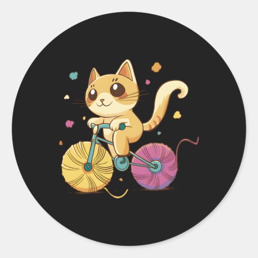 自転車に乗った猫 ラウンドシール (正面)