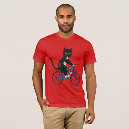 自転車に乗った猫Tシャツのサイクリング Tシャツ (正面フル)