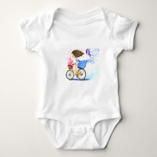 自転車に乗った若い女の子のベビーボディスーツ ベビーボディスーツ (正面)