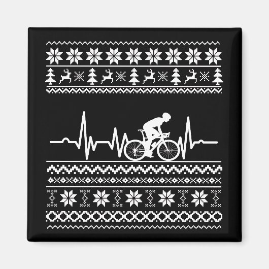 自転車に乗った醜いクリスマスセーター マグネット (正面)