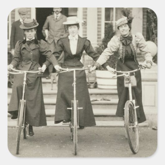 自転車に乗った3人の女性、1900年代初期(写真つき) スクエアシール (正面)