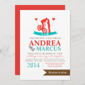 自転車に乗った5x7ラブカップル結婚式招待状 招待状 (正面/裏面)