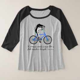 自転車に乗っている男女同権主義の魚(引用文と) プラスサイズTシャツ
