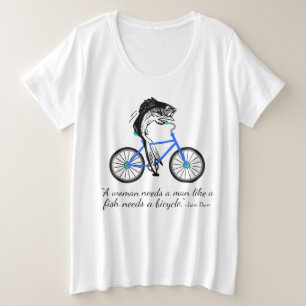 自転車に乗っている男女同権主義の魚(引用文と) プラスサイズTシャツ