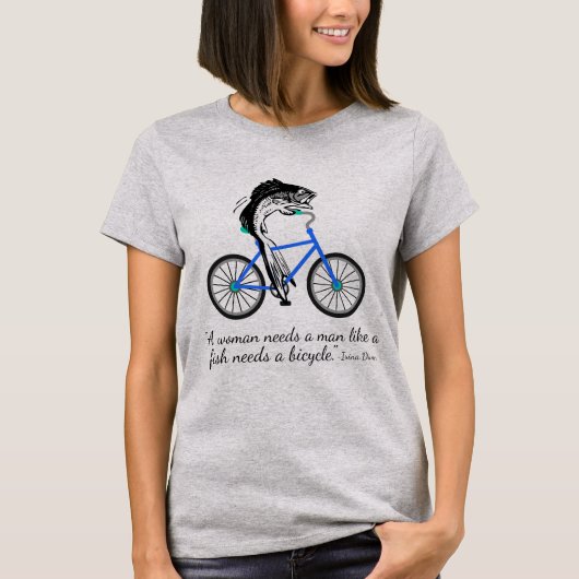 自転車に乗っている男女同権主義の魚(引用文と) Tシャツ (正面)