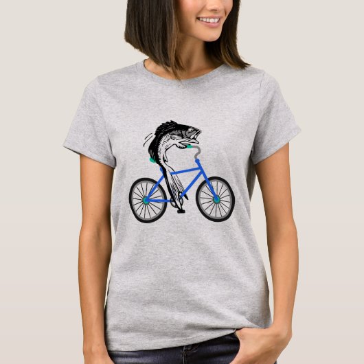 自転車に乗っている男女同権主義の魚(引用文なしで) Tシャツ (正面)