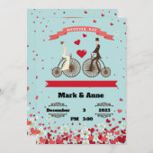 自転車に乗って出会う新郎新婦の漫画 招待状 (正面/裏面)