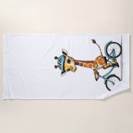 自転車に乗るキリン – 手書き鉛筆アート ビーチタオル